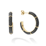 Black Caviar 18K Gold Station Ceramic Beaded Hoop Earrings