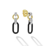 Signature Caviar Small 18K Gold and Black Ceramic Diamond Link Drop Earrings