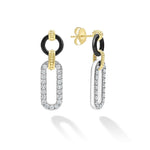 Signature Caviar 18K Gold and Black Ceramic Diamond Link Drop Earrings