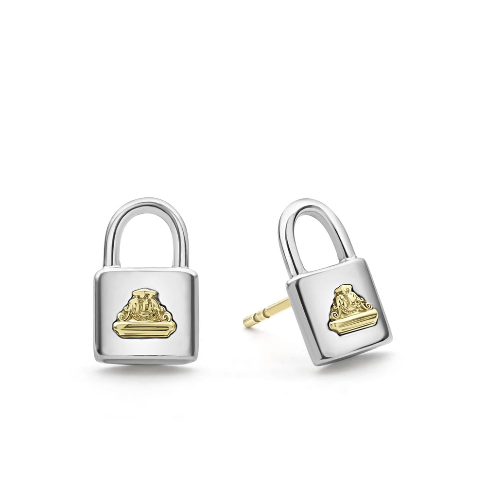 Beloved Two-Tone Lock Crest Stud Earrings