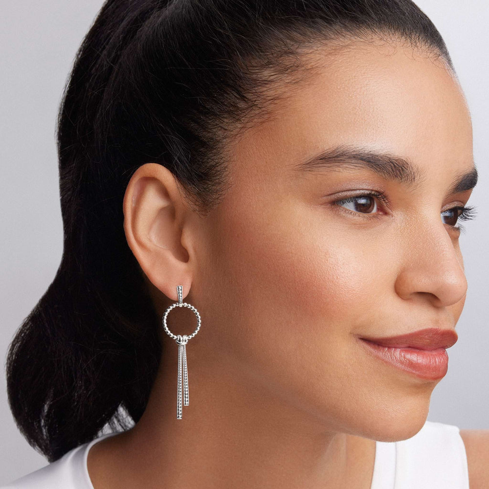 Signature Caviar Double Station Linear Drop Earrings