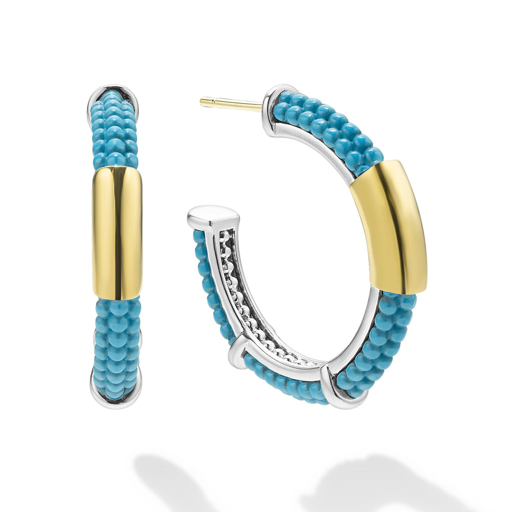 Blue Caviar 18K Gold and Blue Ceramic Hoop Earrings