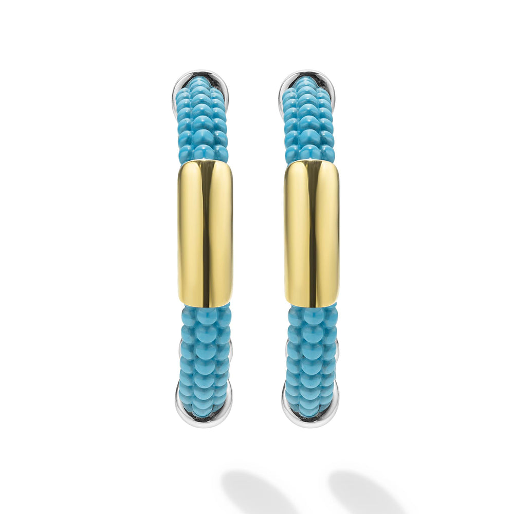 Blue Caviar 18K Gold and Blue Ceramic Hoop Earrings