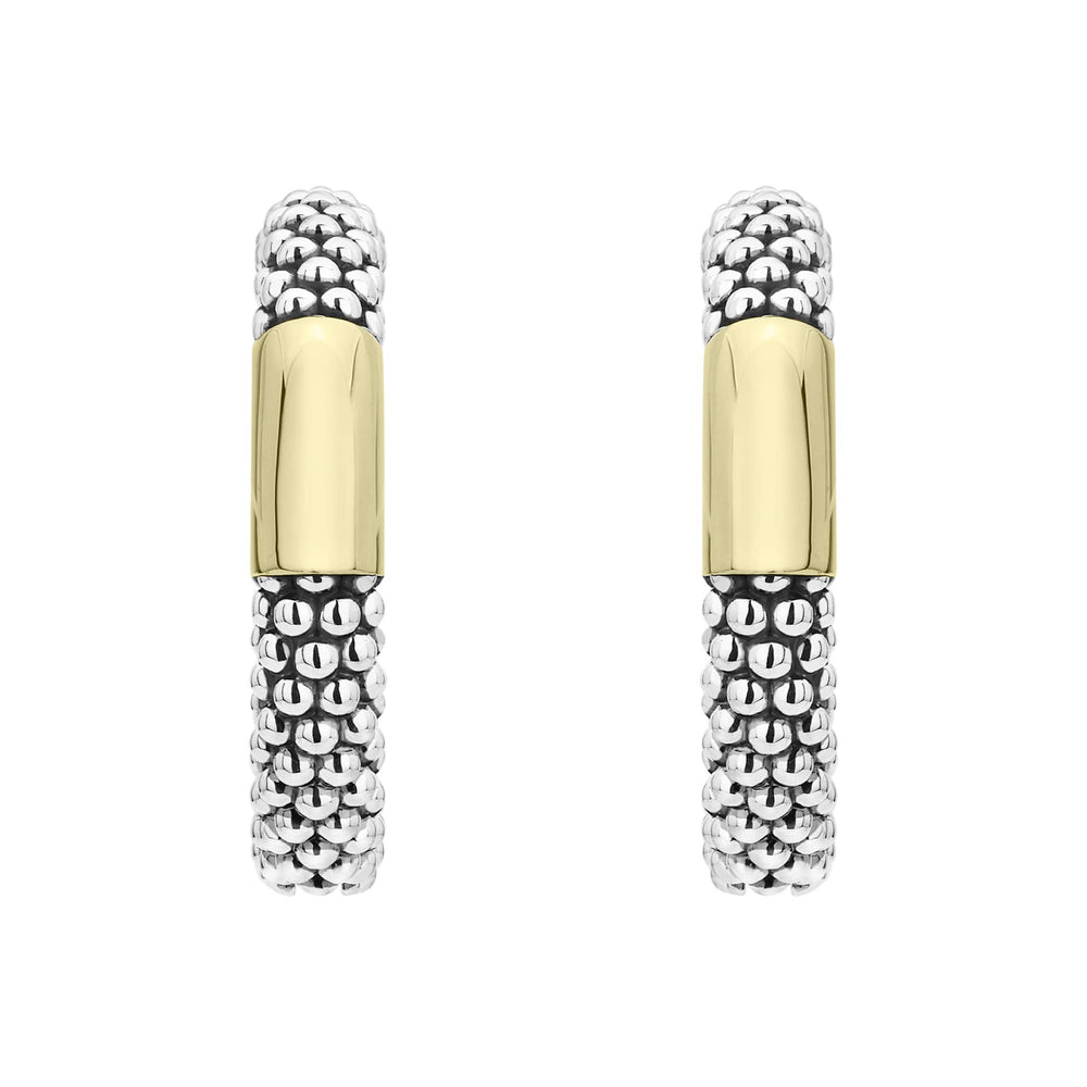 High Bar Two-Tone Station Caviar Hoop Earrings