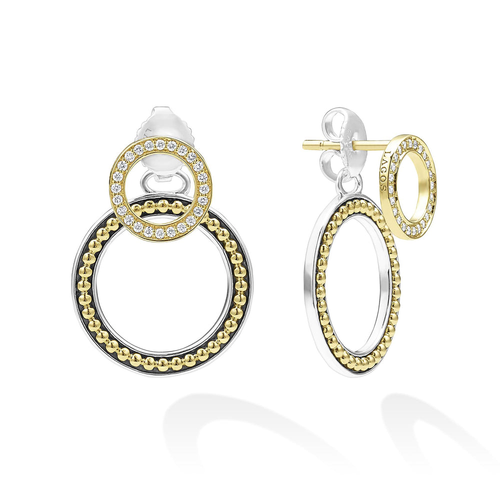Signature Caviar Double Circle Diamond Drop Earrings