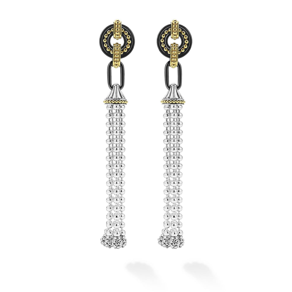 Black Caviar Two-Tone Black Ceramic Tassel Earrings