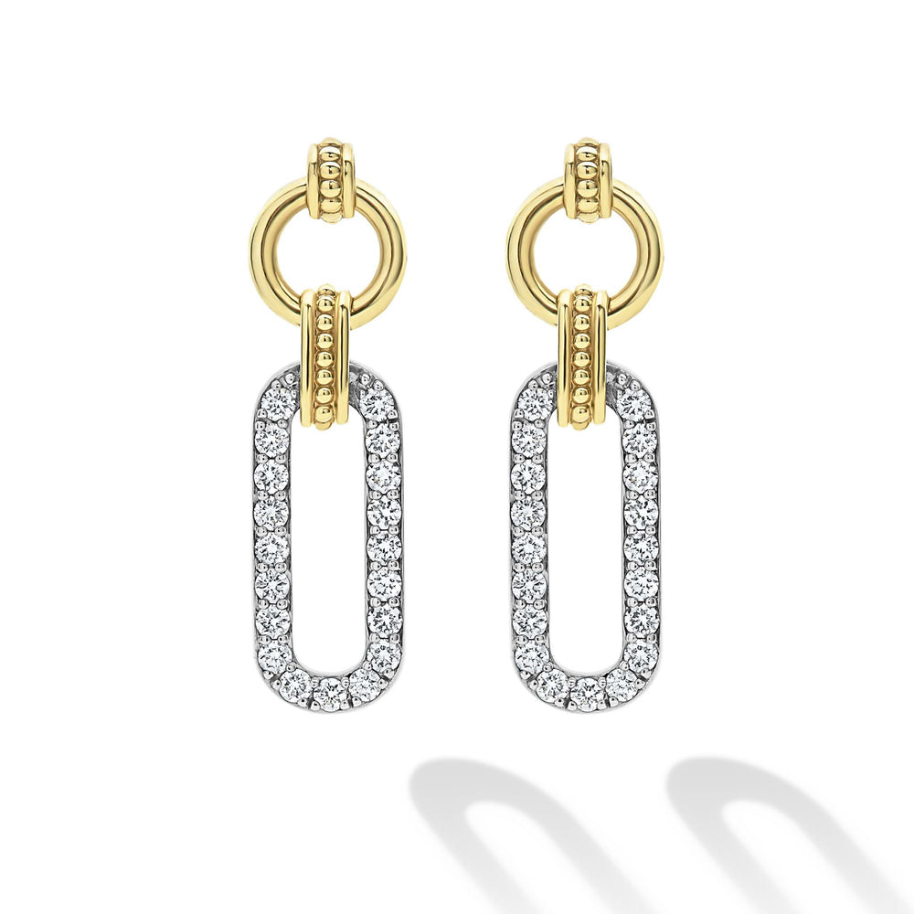 Signature Caviar Two-Tone Link Diamond Drop Earrings