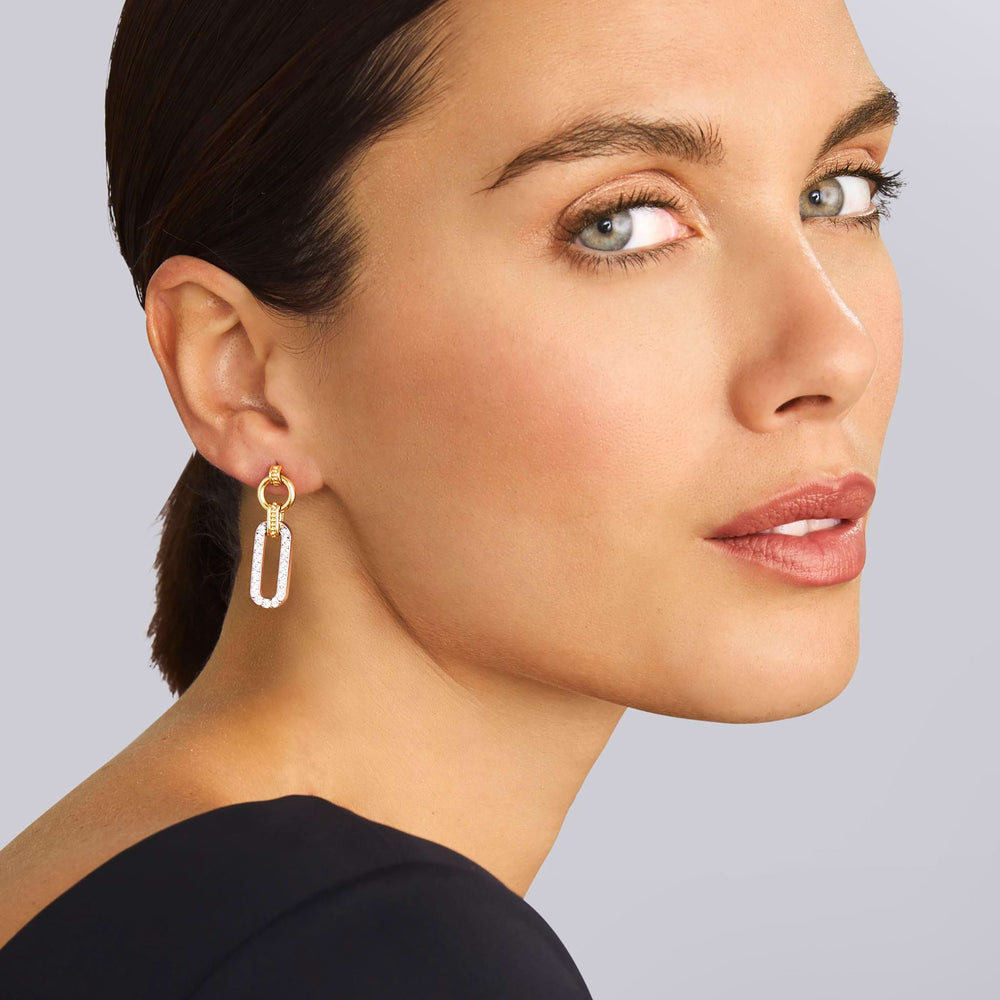 Signature Caviar Two-Tone Link Diamond Drop Earrings