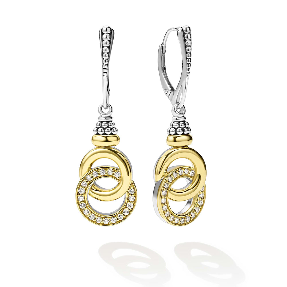 Signature Caviar Two-Tone Interlocking Diamond Drop Earrings