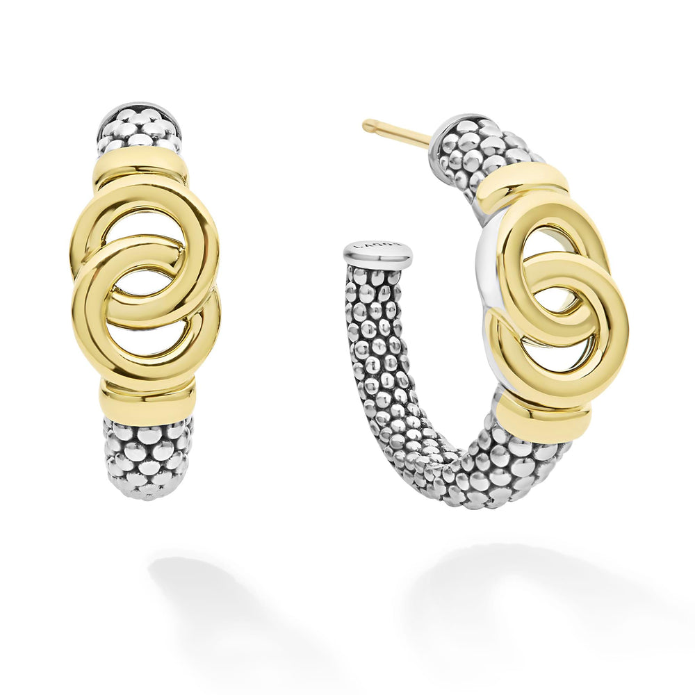 Signature Caviar Two-Tone Interlocking Hoop Earrings