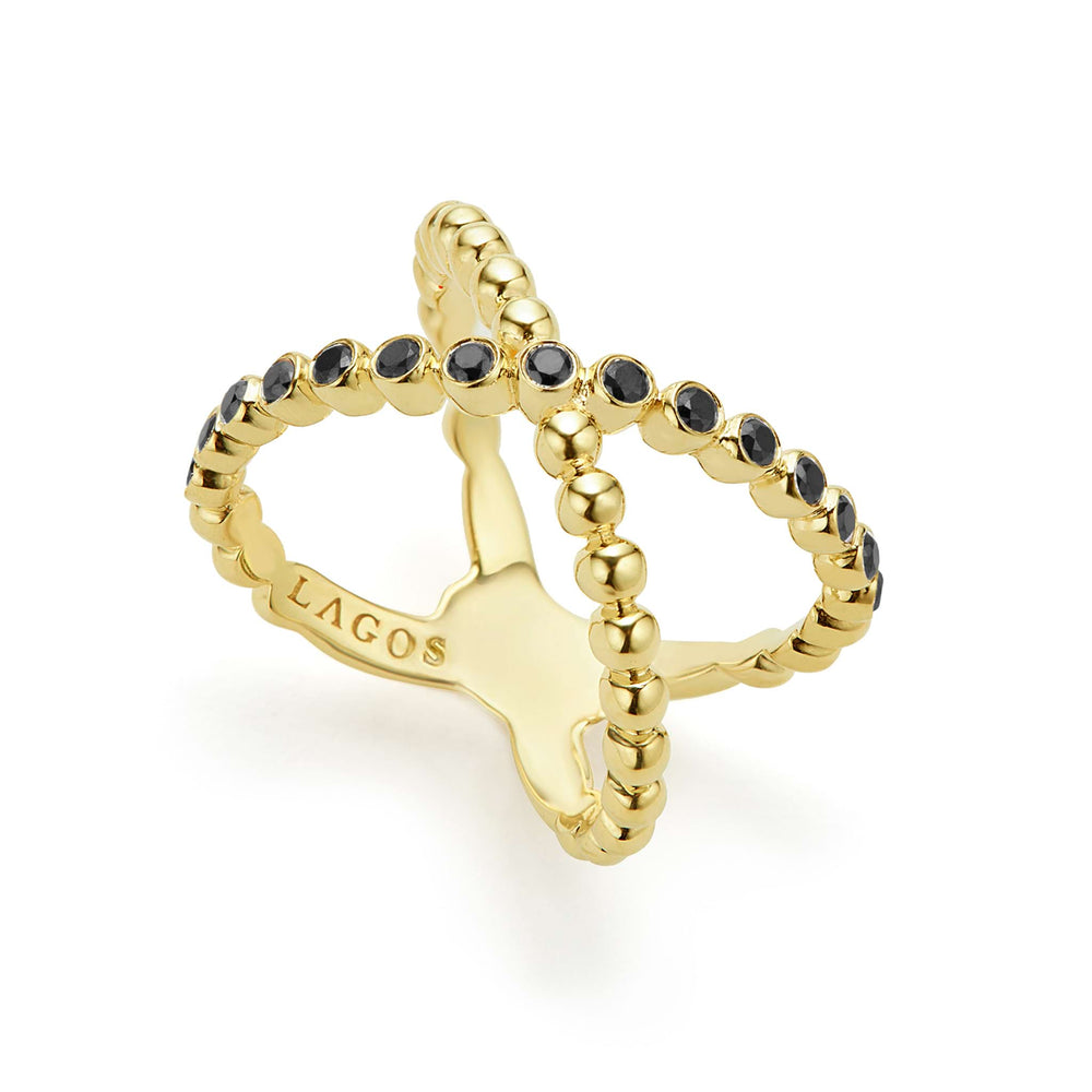 Caviar Gold 18K Gold X Black Diamond Ring