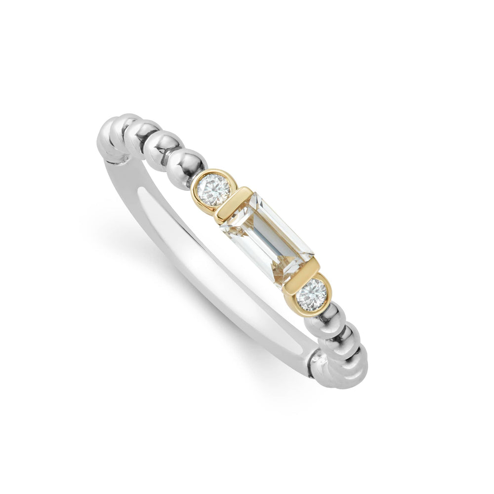 Caviar Color White Topaz Stacking Ring with Diamonds