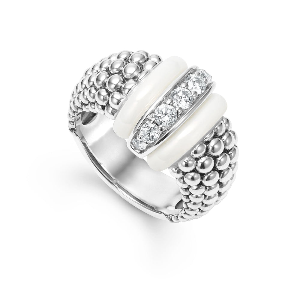 White Caviar Ceramic Caviar Diamond Ring