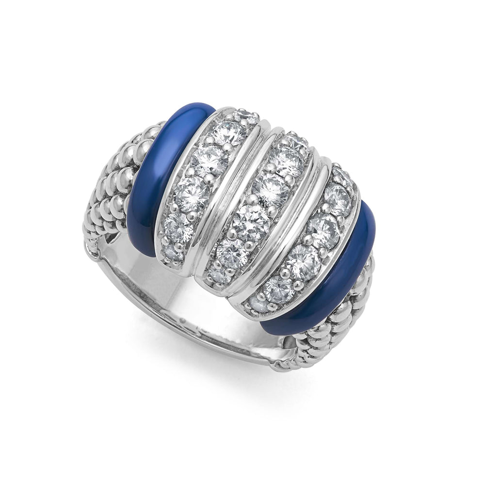 Blue Caviar Three Station Ceramic Caviar Diamond Ring