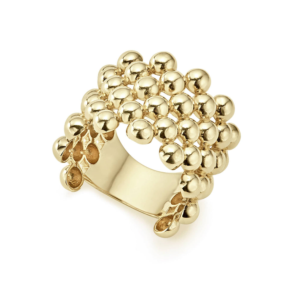 Caviar Gold Wide Beaded 18K Gold Ring