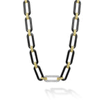 Signature Caviar 18K Gold and Black Ceramic Diamond Station Link Necklace | 9mm