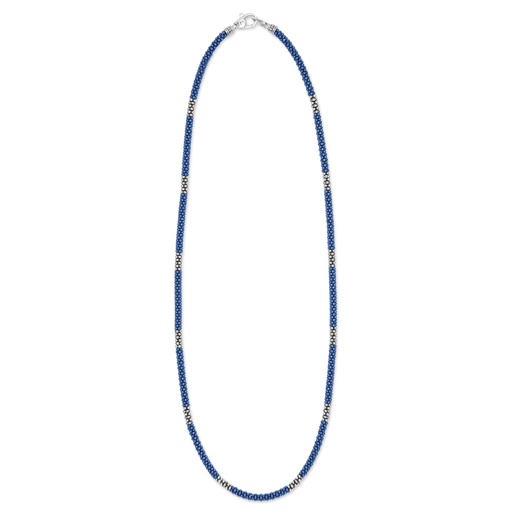 Blue Caviar Silver Station Ceramic Beaded Necklace 3mm