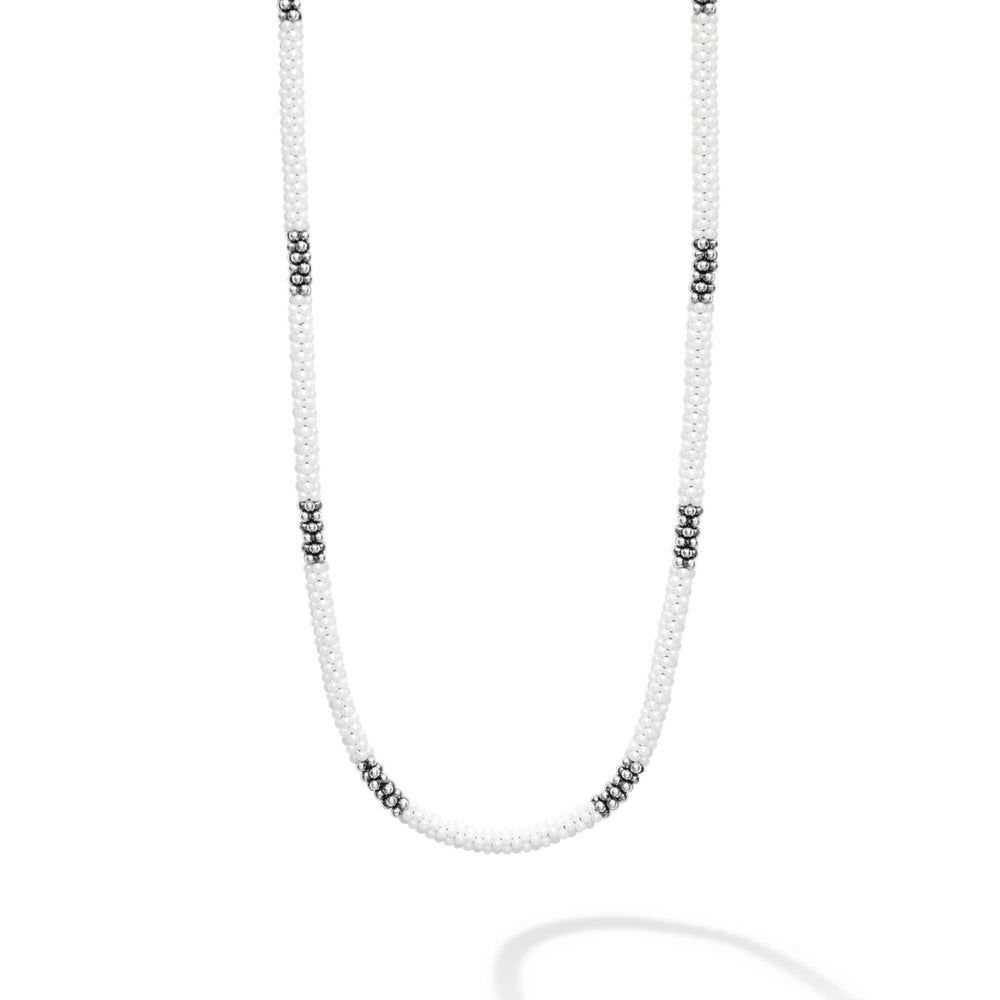 White Caviar Silver Station Ceramic Beaded Necklace 3mm