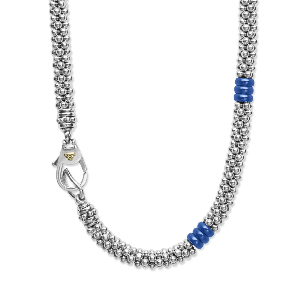 Blue Caviar Ceramic Three Bead Station Caviar Necklace