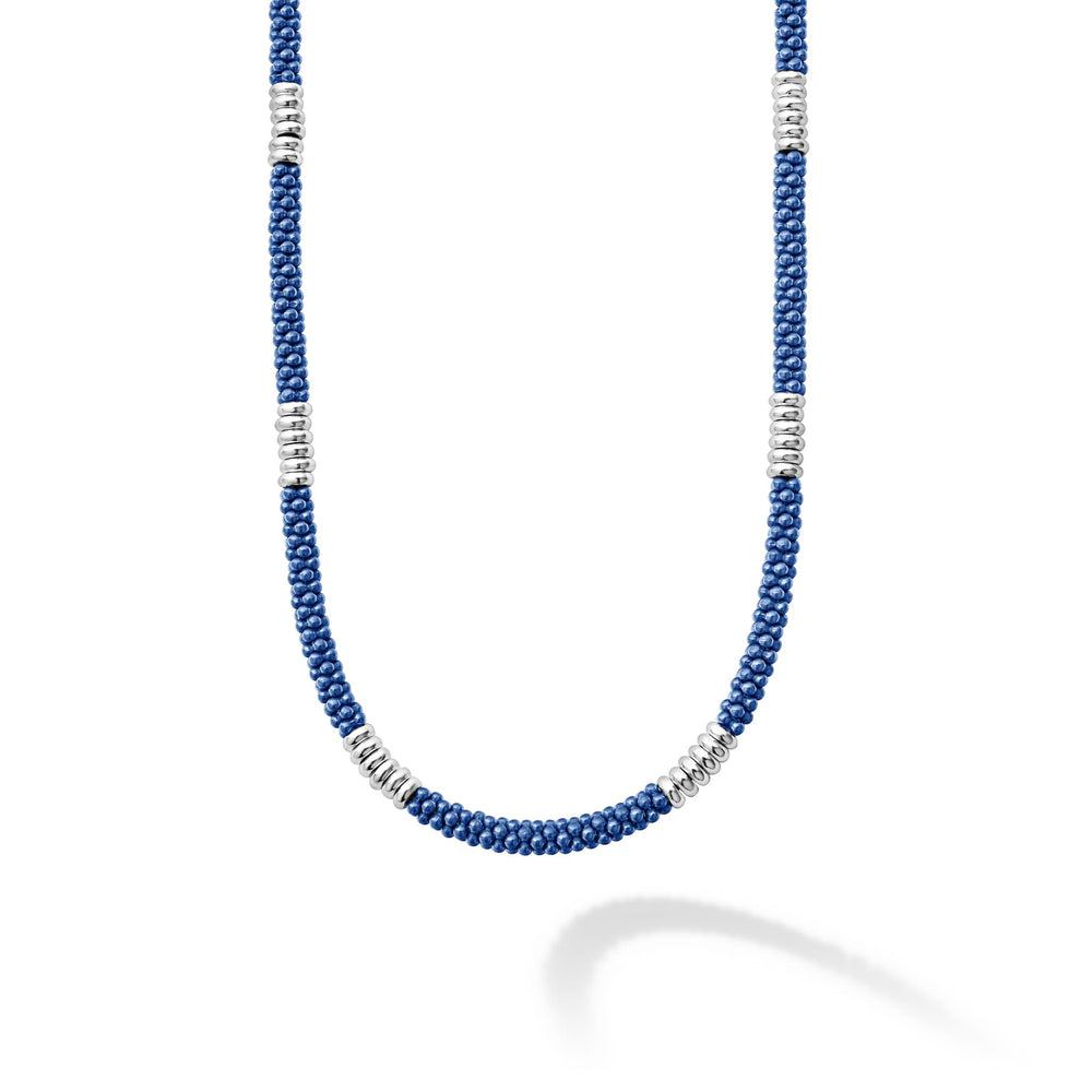 Blue Caviar Silver Station Ceramic Beaded Necklace | 3mm