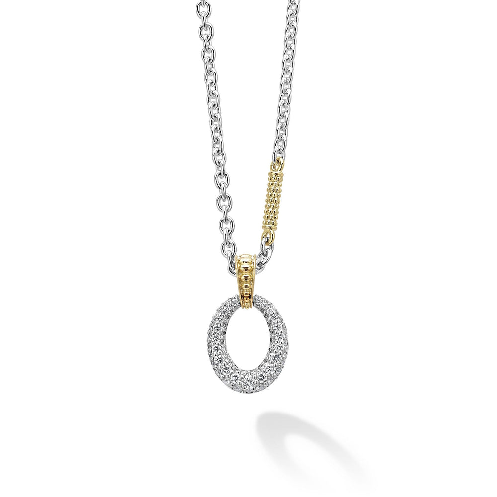 Caviar Lux Two-Tone Oval Diamond Pendant Necklace