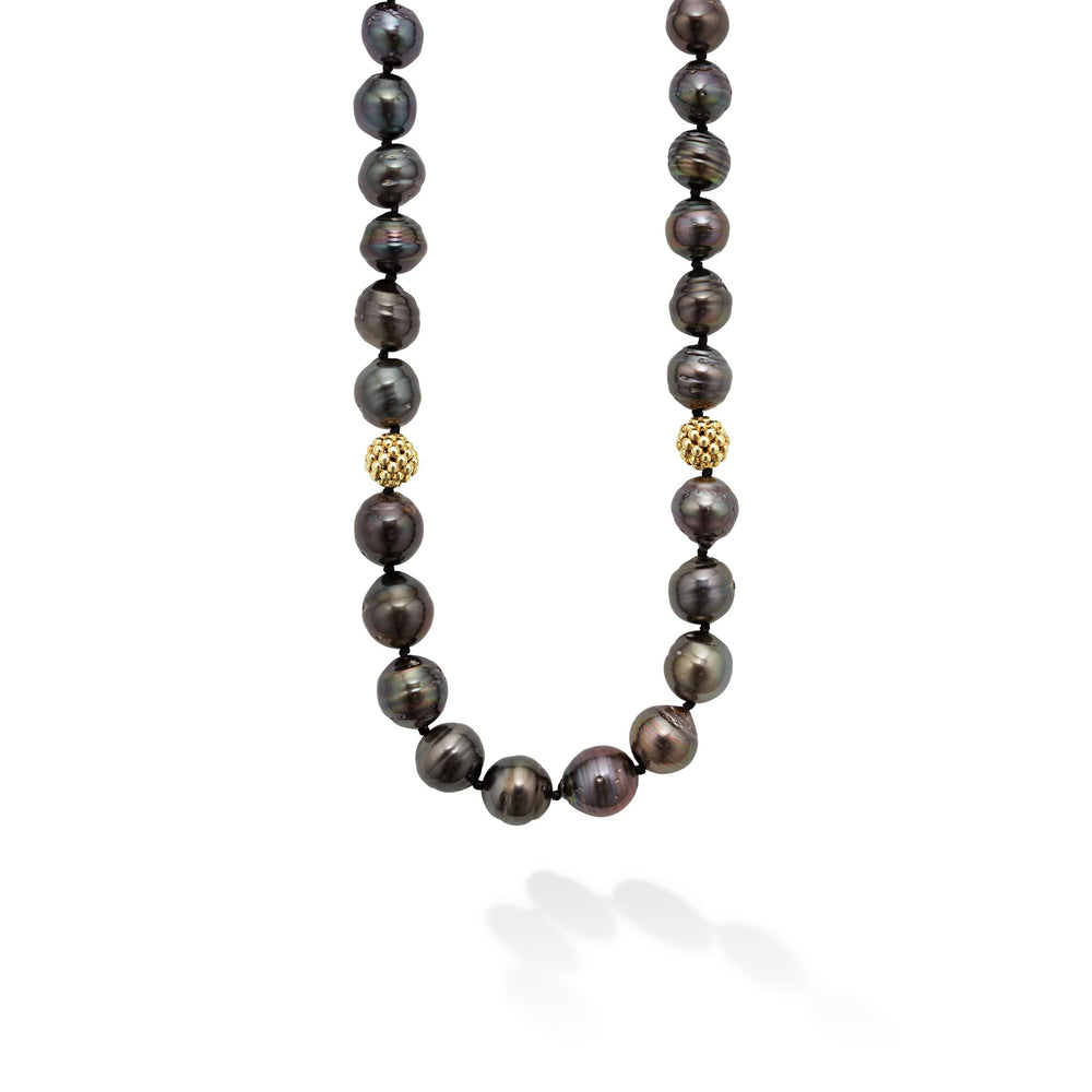 Anthem Tahitian Black Pearl Gold Station Bead Necklace