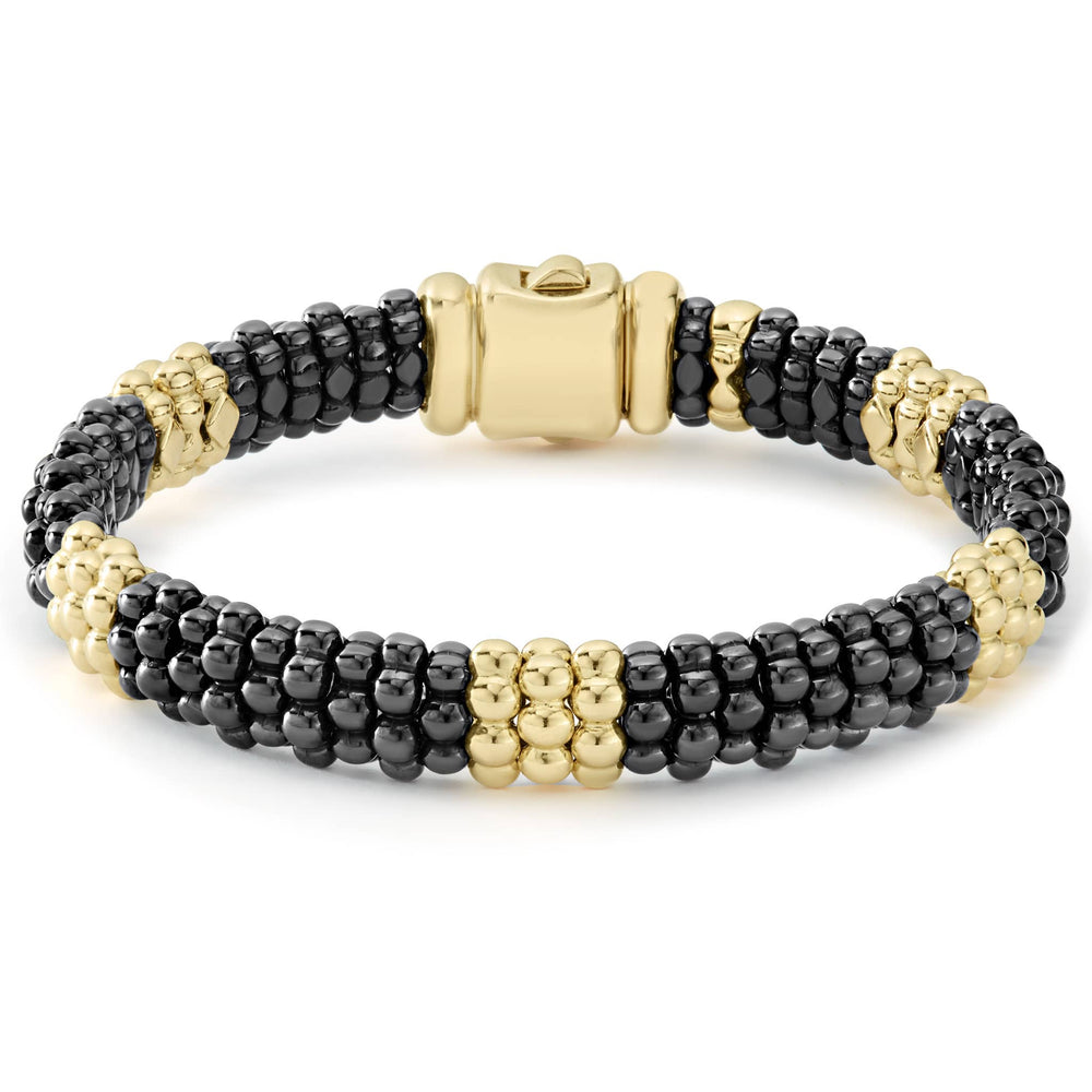 Black Caviar 18K Gold Station Ceramic Beaded Bracelet | 9mm