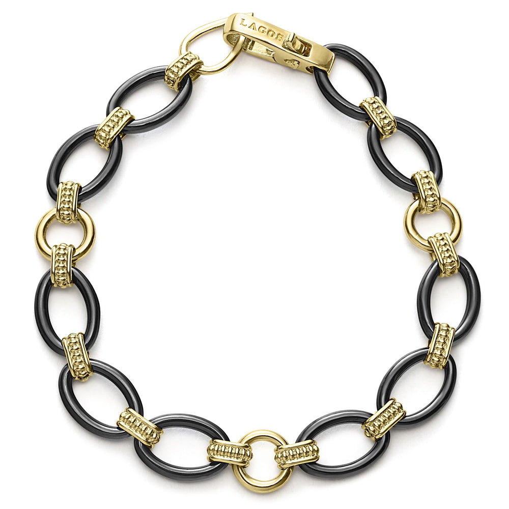 Meridian 18K Gold and Black Ceramic Link Bracelet | 10mm