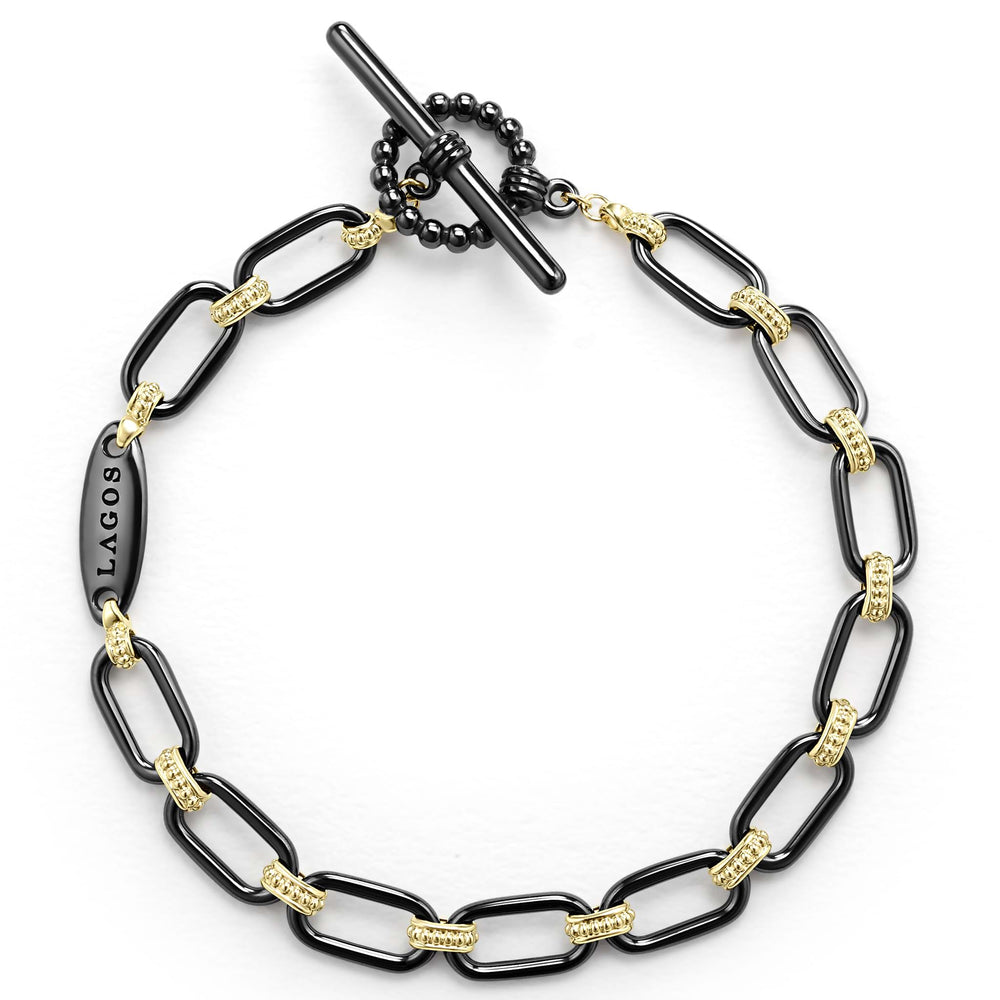 Signature Caviar 18K Gold and Black Ceramic Link Bracelet | 6mm