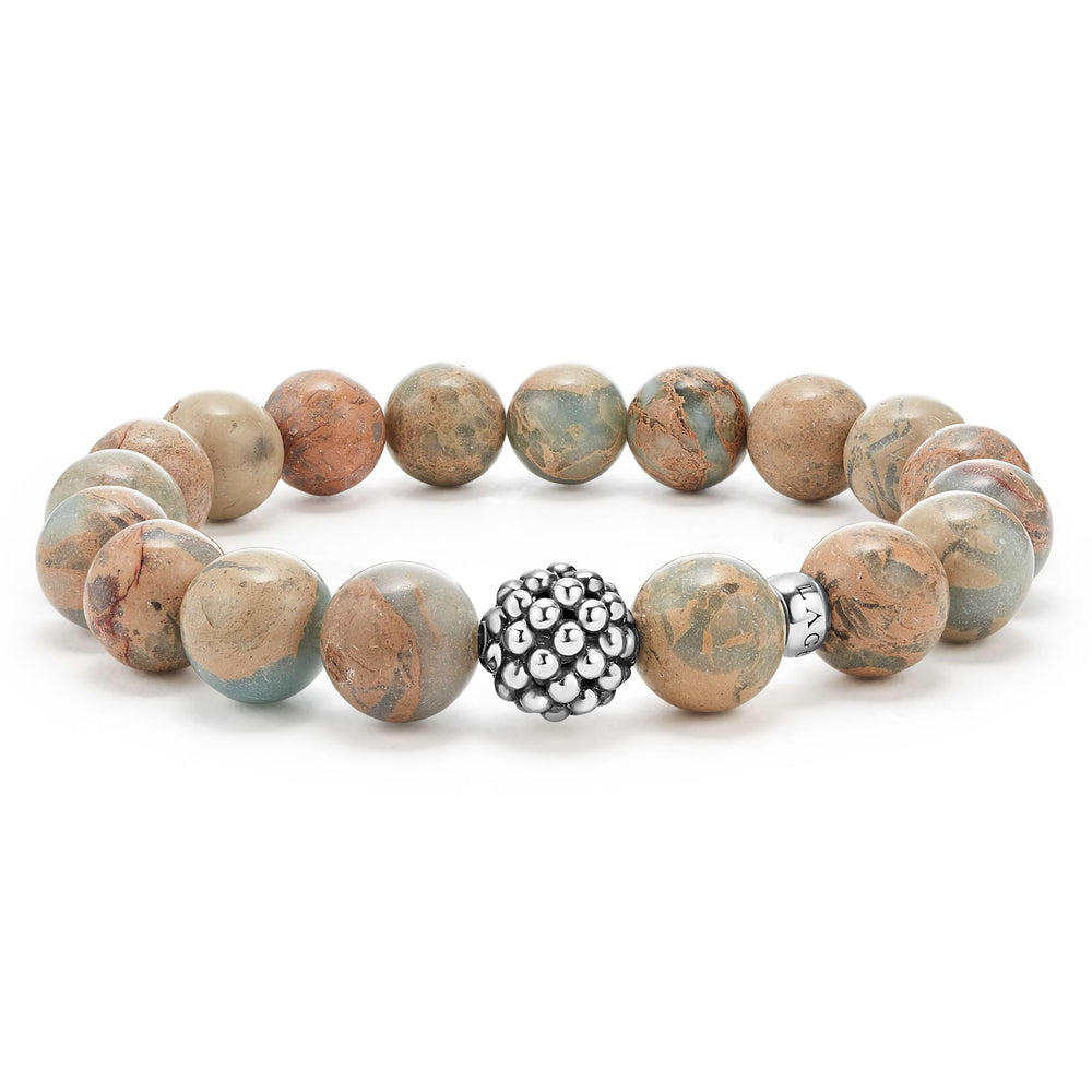 Maya Aqua Tera Jasper Silver Station Bead Bracelet