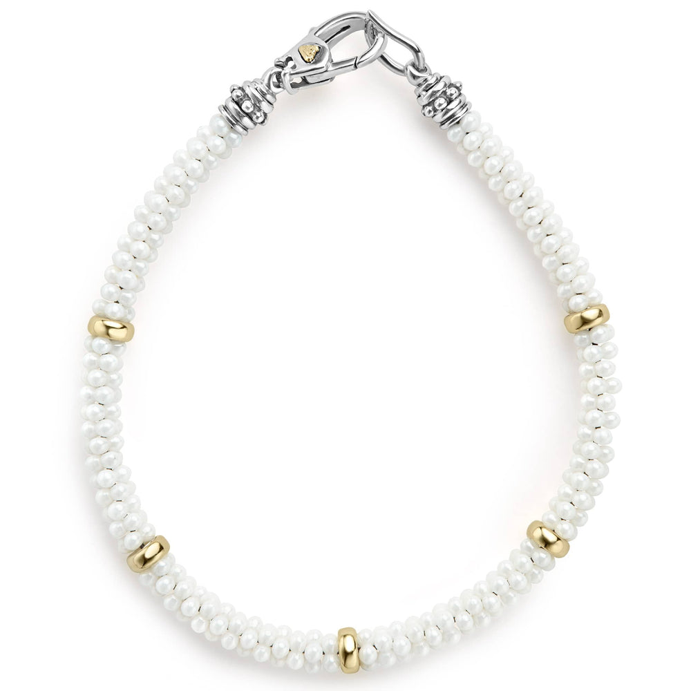 White Caviar Five Gold Station Ceramic Bracelet | 5mm