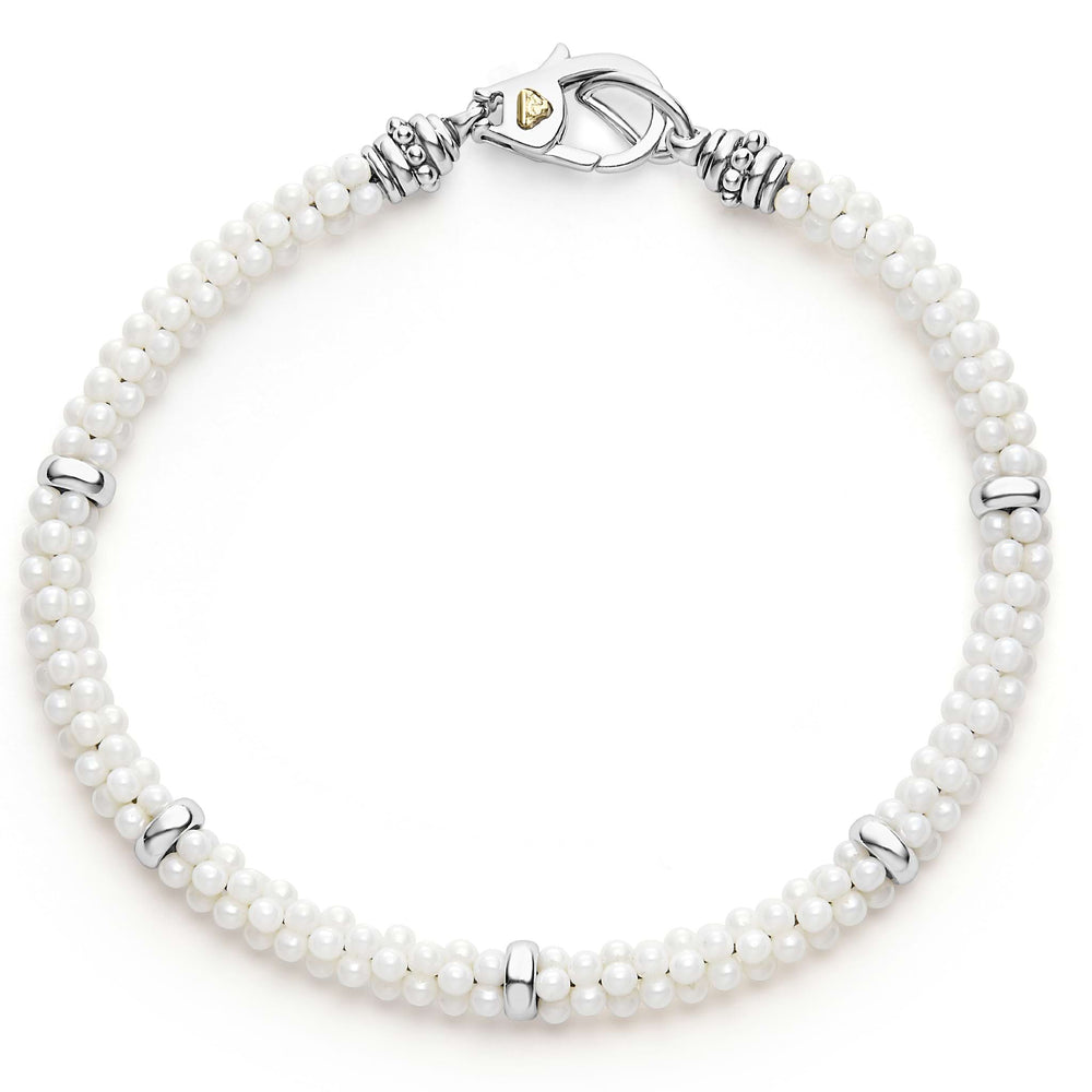 White Caviar Five Silver Station Ceramic Bracelet | 5mm