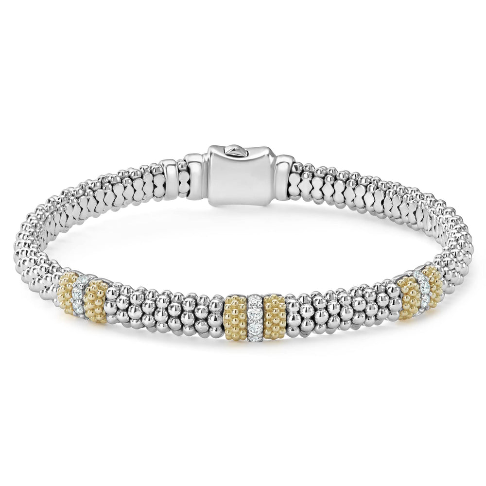 Caviar Lux Three Station Diamond Caviar Bracelet | 6mm