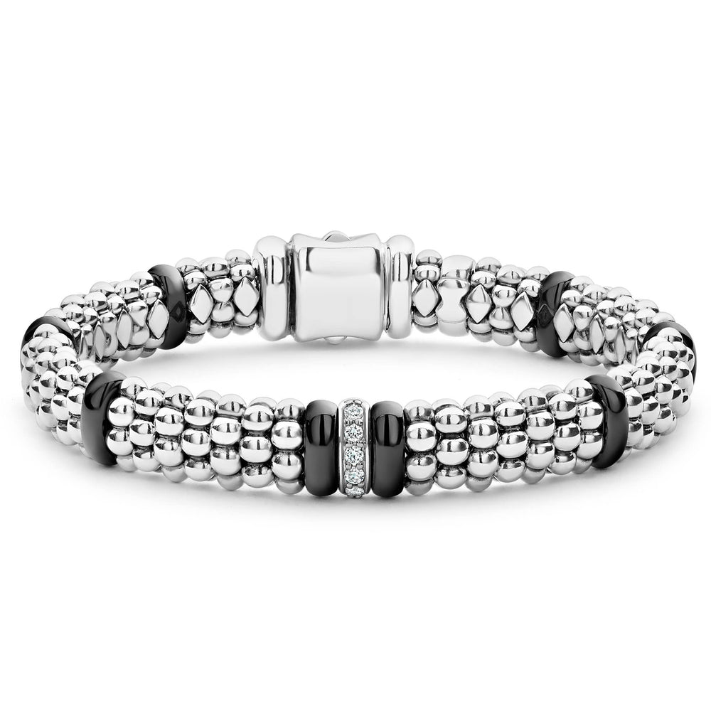 Black Caviar Single Station Diamond Caviar Bracelet | 9mm