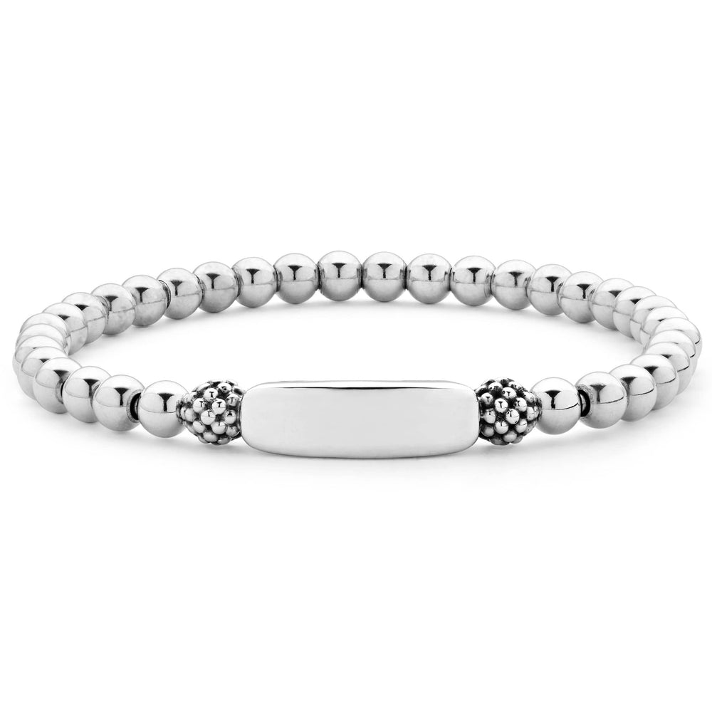 Signature Caviar Silver Station Stretch Bead Bracelet