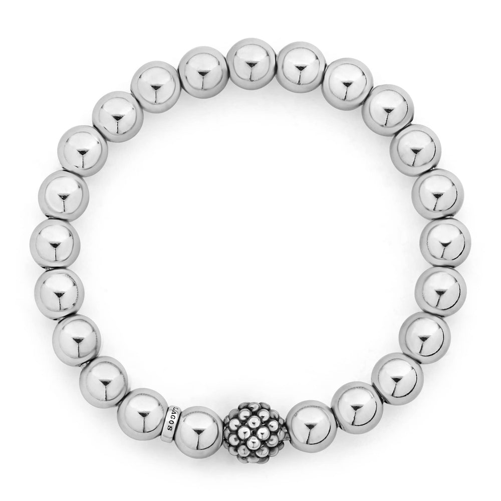 Signature Caviar Stretch Silver Bead Bracelet