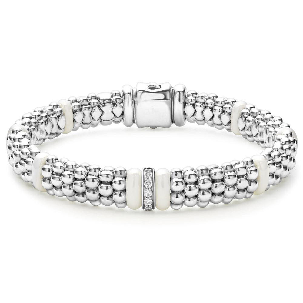 White Caviar Single Station Diamond Caviar Bracelet | 9mm