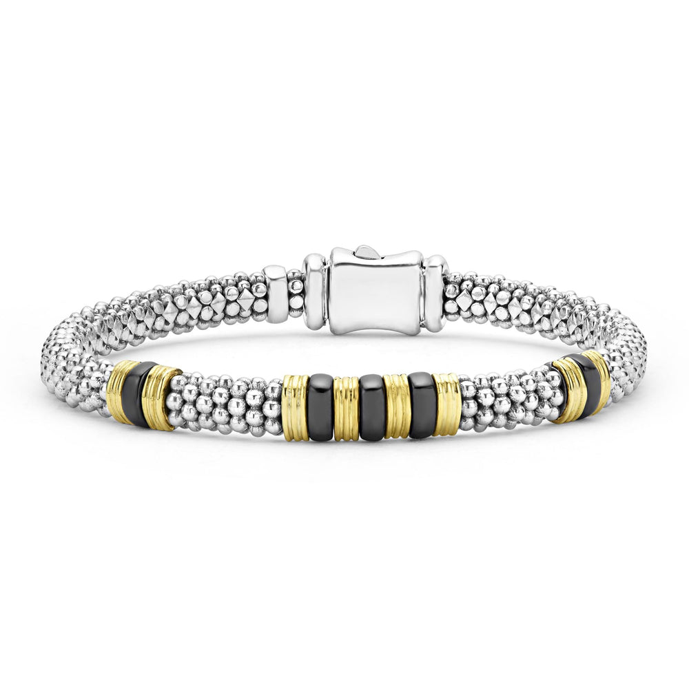 18K Gold and Ceramic Triple Station Caviar Bracelet | 6mm