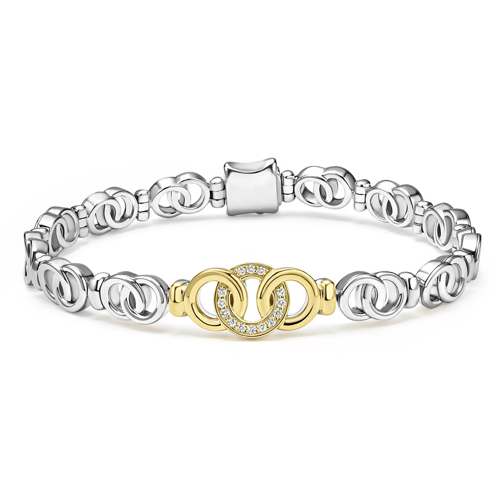 Signature Caviar Two-Tone Interlocking Diamond Link Bracelet