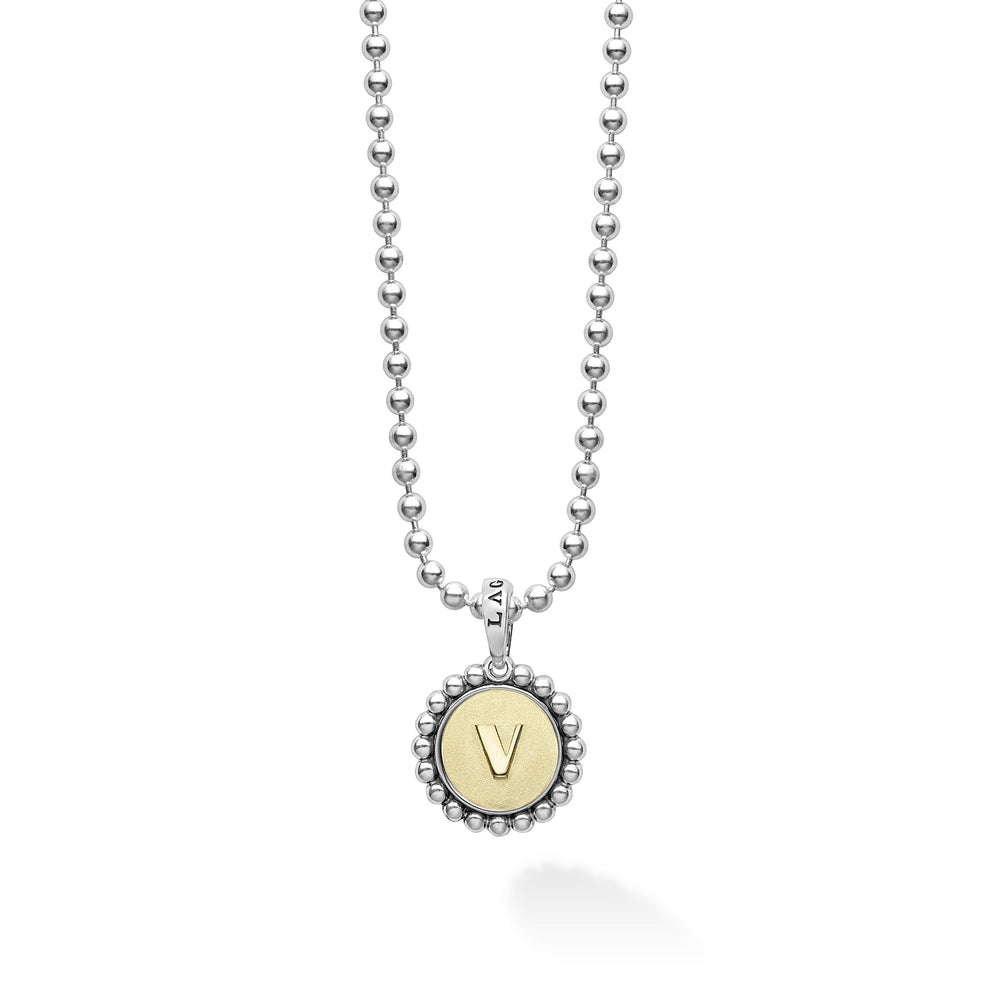 Signature Caviar V Initial Charm Necklace