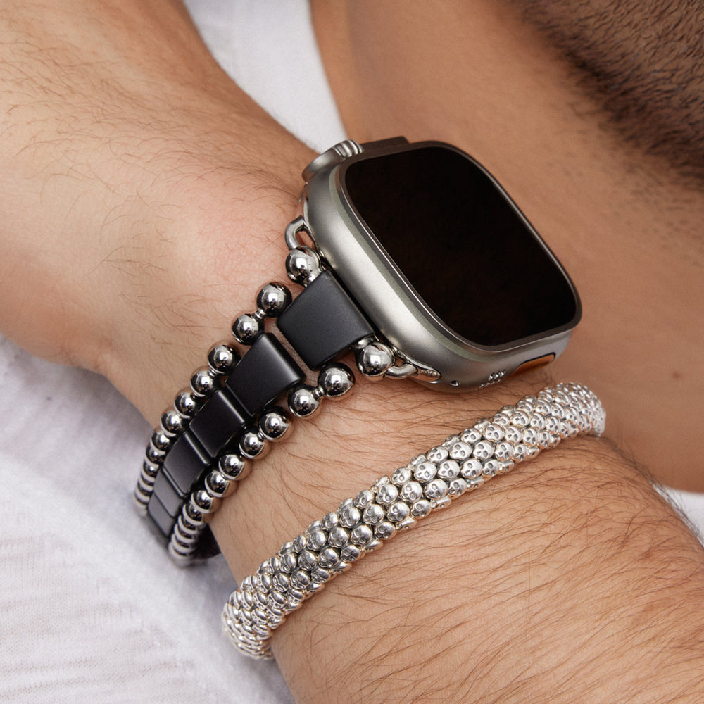 Smart Caviar Matte Black Ceramic and Caviar Beaded Skull Bracelet Gift Set