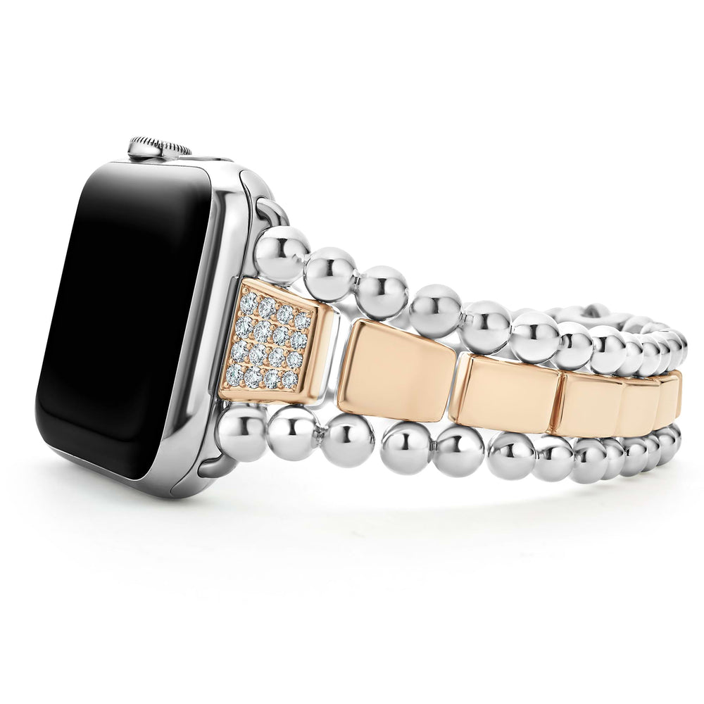 Smart Caviar 18K Rose Gold and Sterling Silver Single Diamond Watch Bracelet-42-49mm