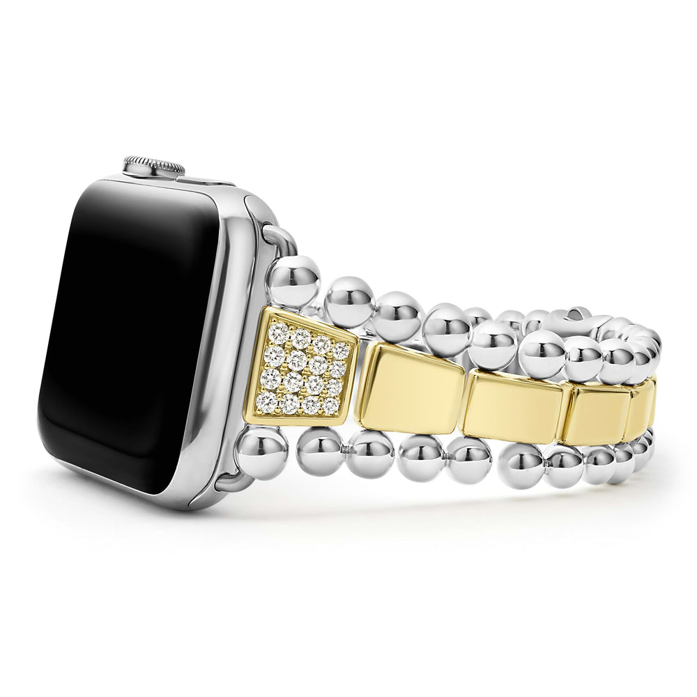 Smart Caviar 18K Gold and Sterling Silver Single Diamond Watch Bracelet-42-49mm