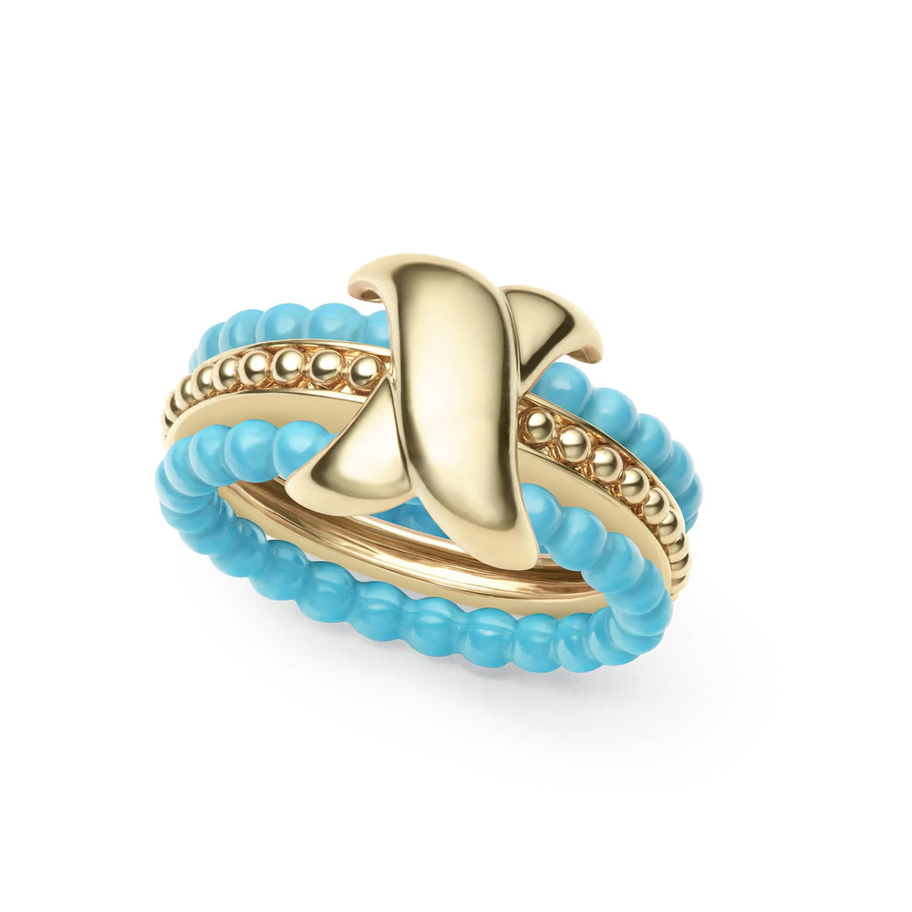 Caviar Gold X Stacking Ring Set