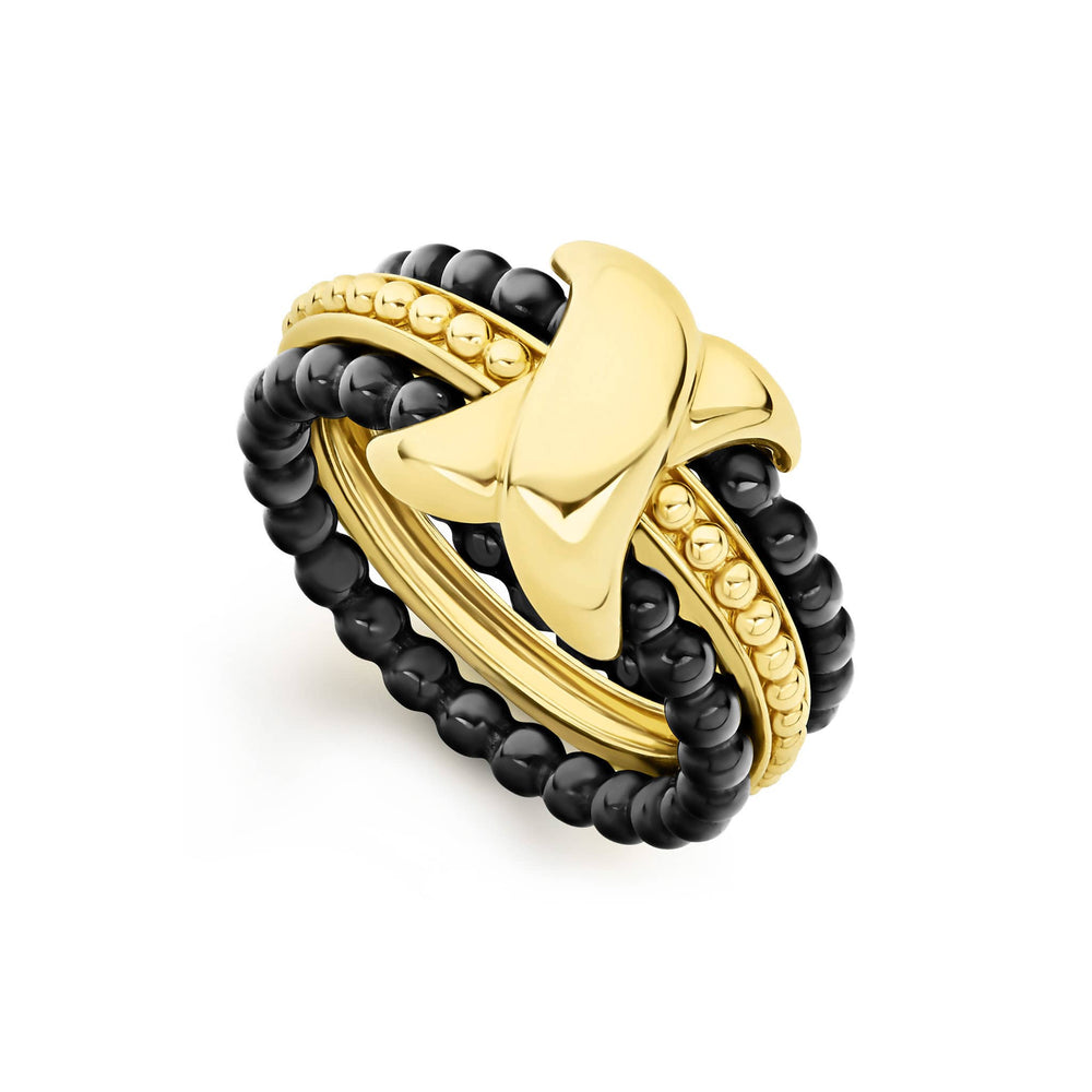 Caviar Gold X Stacking Ring Set