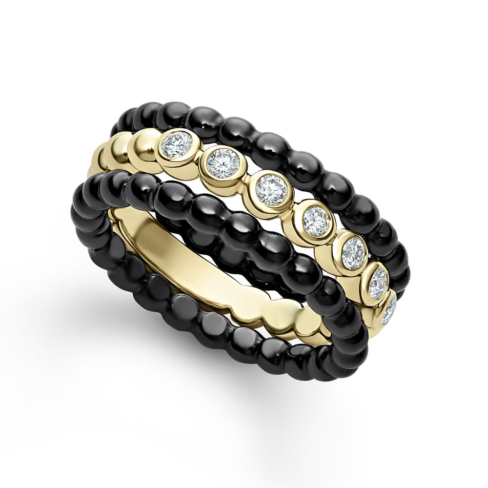 Caviar Gold 18k Gold Diamond Stacking Ring Set