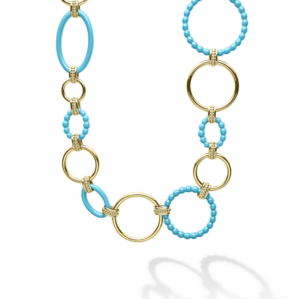 Blue Caviar 18k Gold and Blue Ceramic Link Necklace