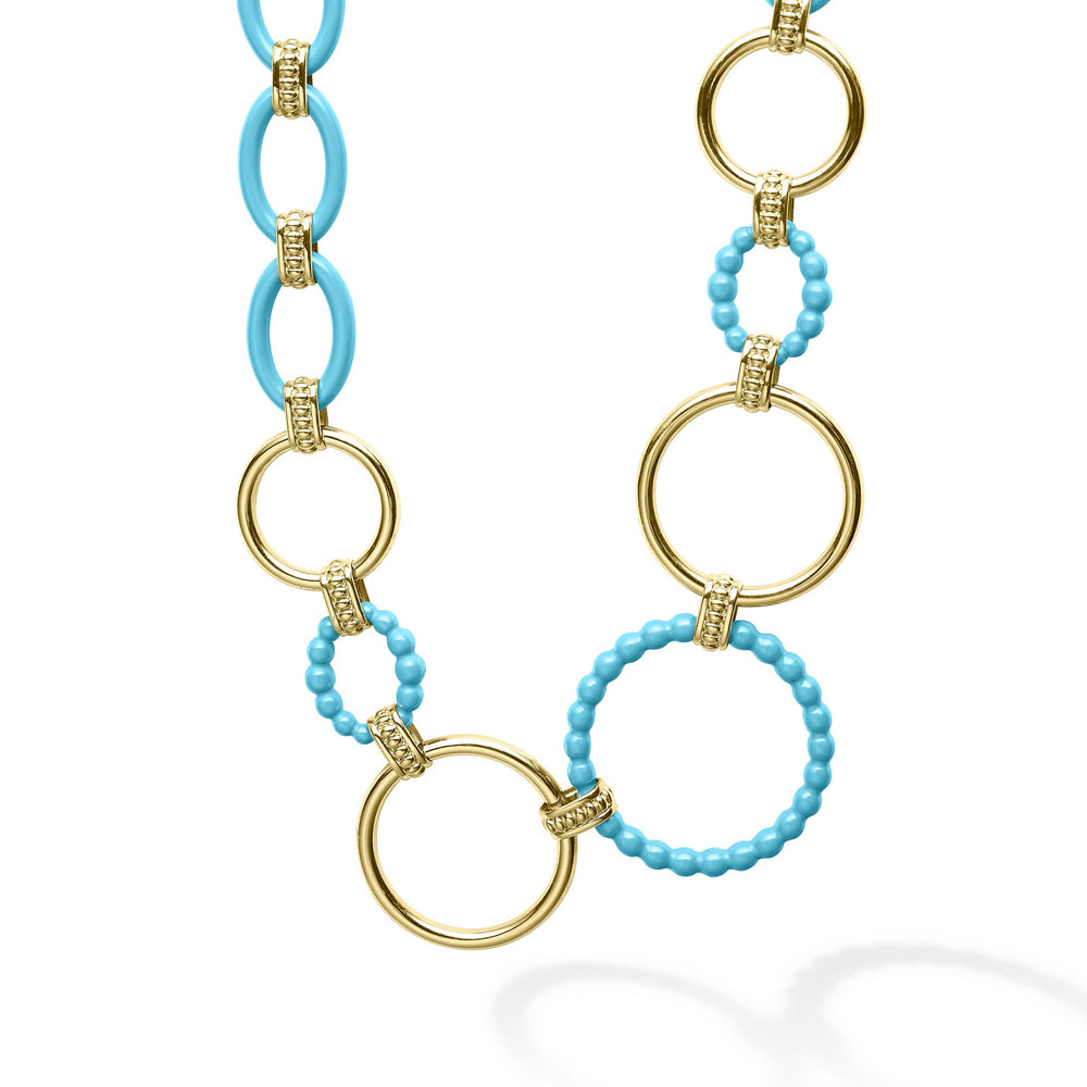 Blue Caviar Long 18k Gold and Blue Ceramic Link Necklace