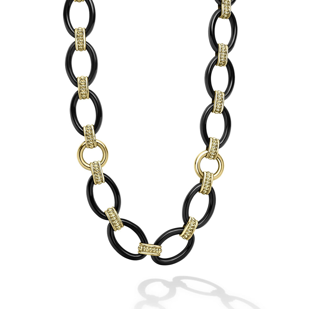 Gold & Black Caviar 18k Gold and Black Ceramic Link Necklace