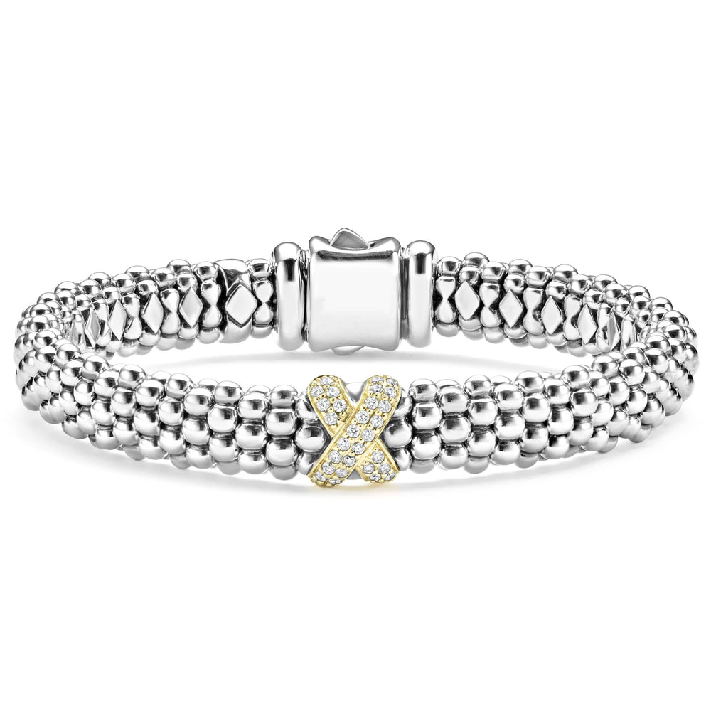 Caviar Lux Single Station X Two Tone Diamond Bracelet